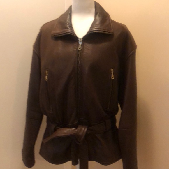 LANA Fashions - Brown genuine leather Aviator jacket - Picture 2 of 6